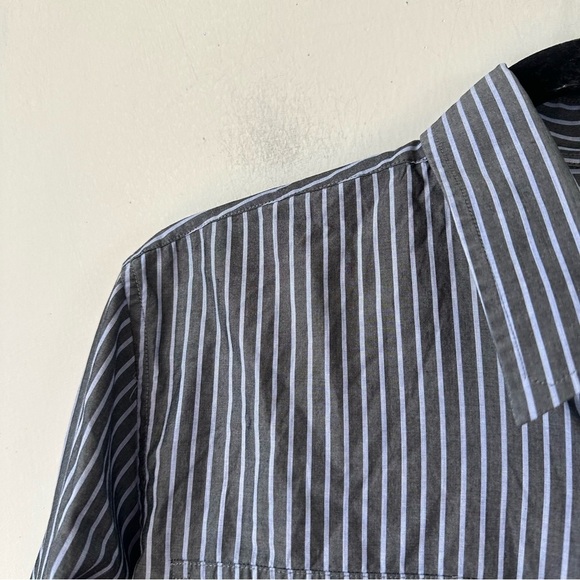 7 Diamonds | Gray Striped Embroidered Back Button Down Shirt Men's Large - Picture 3 of 8